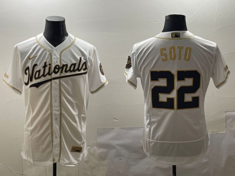 Men Washington Nationals #22 Soto White Gold Elite 2025 Nike MLB Jersey style 1